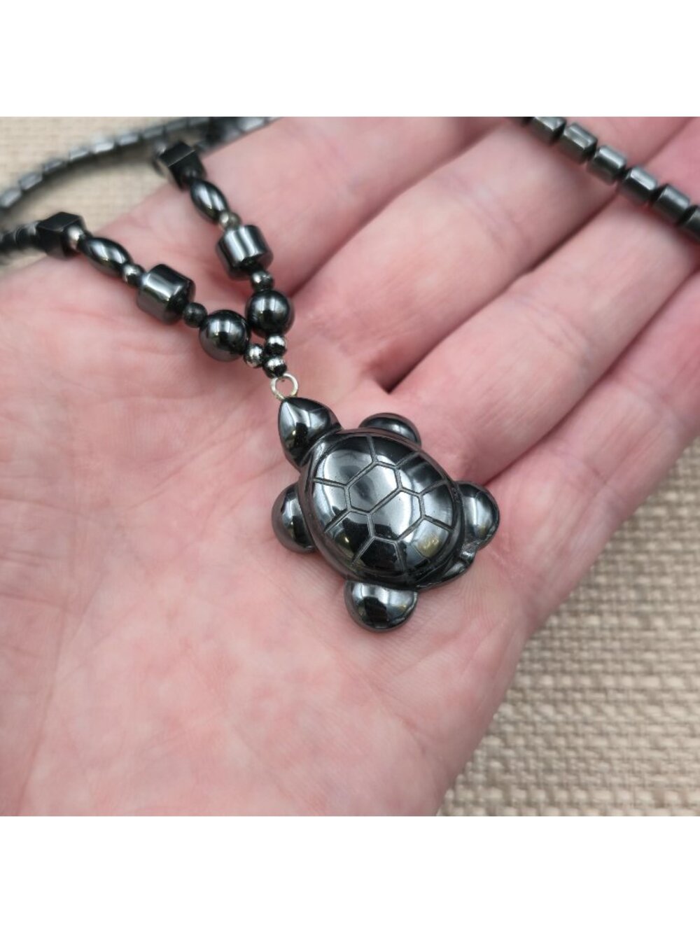 17 Inch Vintage Carved Hematite Sea Turtle Pendant Necklace B1262 - Picture 4 of 7